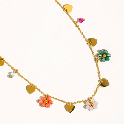 Melvin Gold Flowers And Hearts Necklace - PABOOM