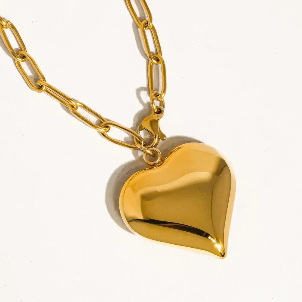 Paris Gold Large Heart Necklace On Ball Chain 15” - PABOOM