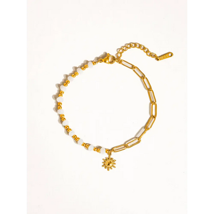 Sapin 18K Gold Non-Tarnish Sun and Pearl Chain Bracelet - PABOOM
