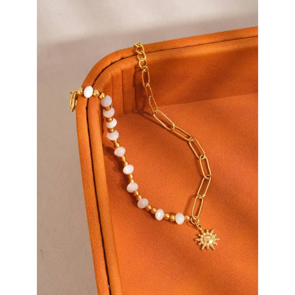 Sapin 18K Gold Non-Tarnish Sun and Pearl Chain Bracelet - PABOOM