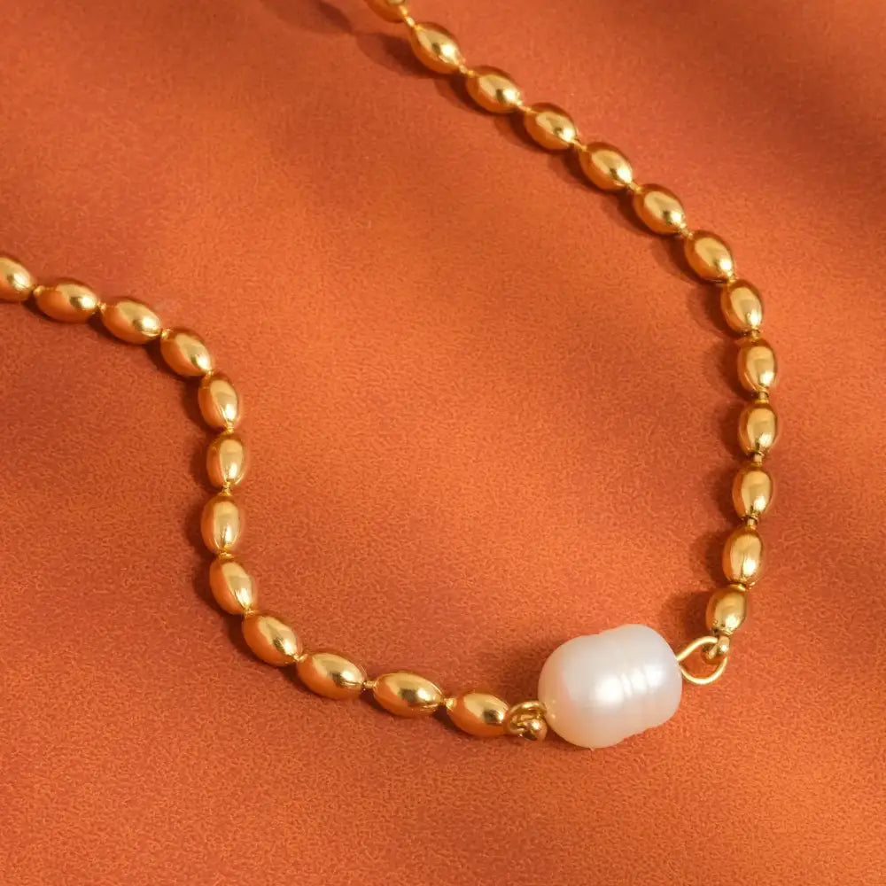 Vigne Gold  Pearl Ball Chain Necklace - PABOOM