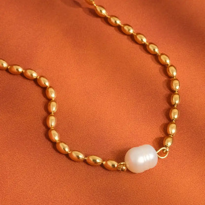 Vigne Gold  Pearl Ball Chain Necklace - PABOOM