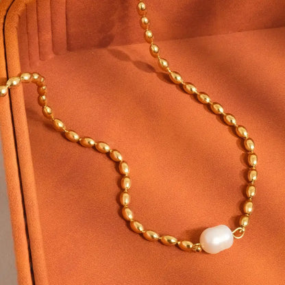 Vigne Gold  Pearl Ball Chain Necklace - PABOOM