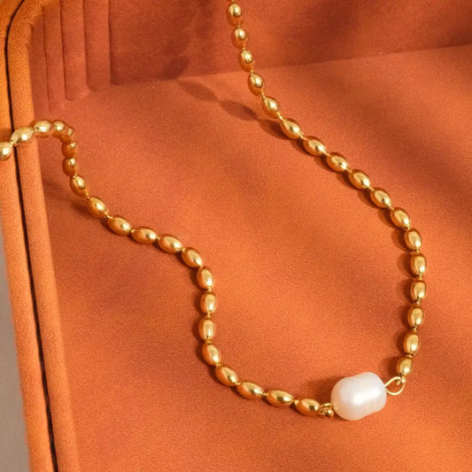 Vigne Gold  Pearl Ball Chain Necklace - PABOOM