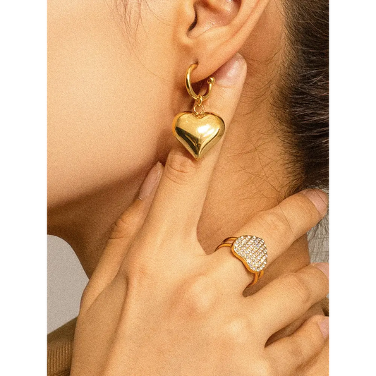 Viona 18K Non-Tarnish Dangle Heart Earring - PABOOM