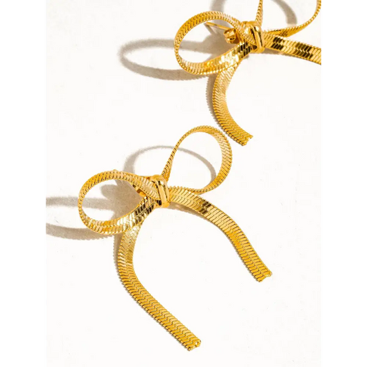 Winona 18K Non-Tarnish Flat Bow Chain Studs - PABOOM