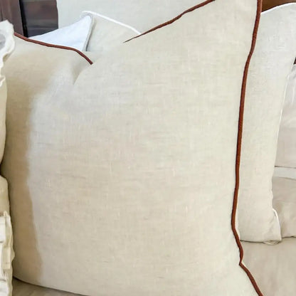 Piped Linen Cushion Cover Natural + Coffee - PABOOM