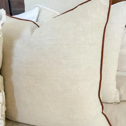 Piped Linen Cushion Cover Natural + Coffee - PABOOM