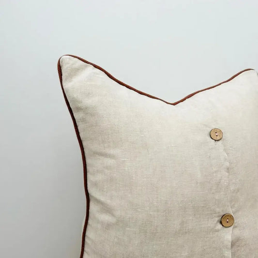Piped Linen Cushion Cover Natural + Coffee - PABOOM