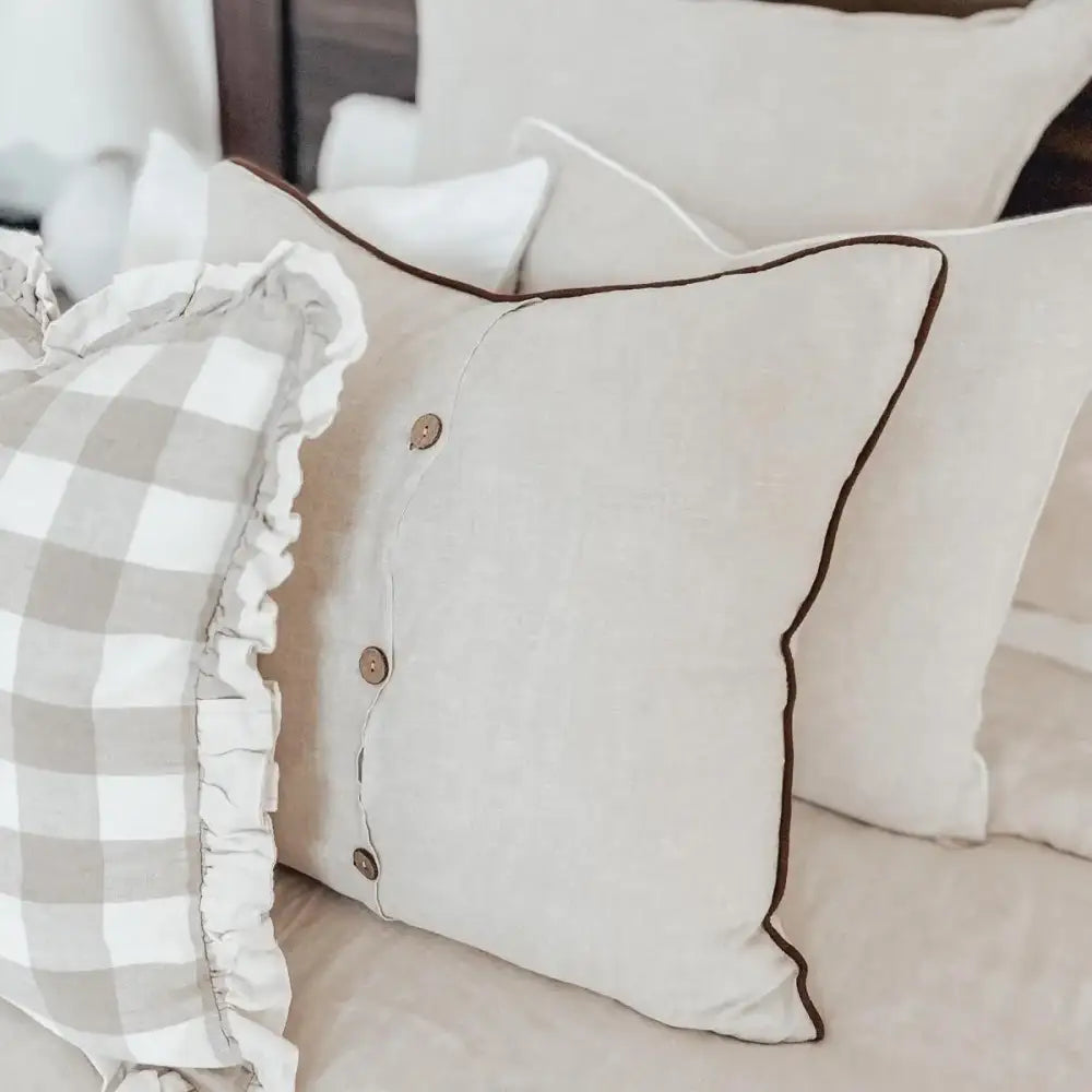 Piped Linen Cushion Cover Natural + Coffee - PABOOM