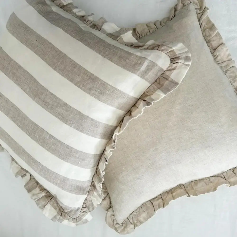 Reversible Linen Ruffle Cushion Cover Natural Gingham - PABOOM