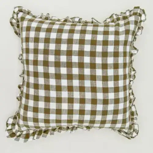 Reversible Linen Ruffle Cushion Cover Natural Gingham - PABOOM