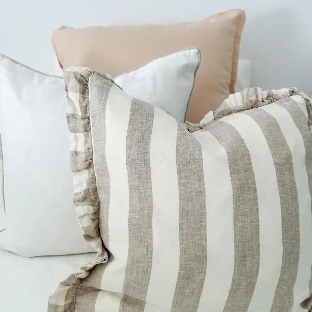 Reversible Linen Ruffle Cushion Cover Natural Gingham - PABOOM