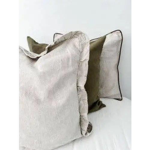 Reversible Linen Ruffle Cushion Cover Natural Gingham - PABOOM