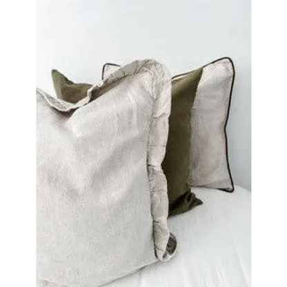 Reversible Linen Ruffle Cushion Cover Natural Gingham - PABOOM