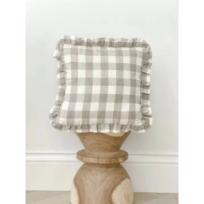 Reversible Linen Ruffle Cushion Cover Natural Gingham - PABOOM