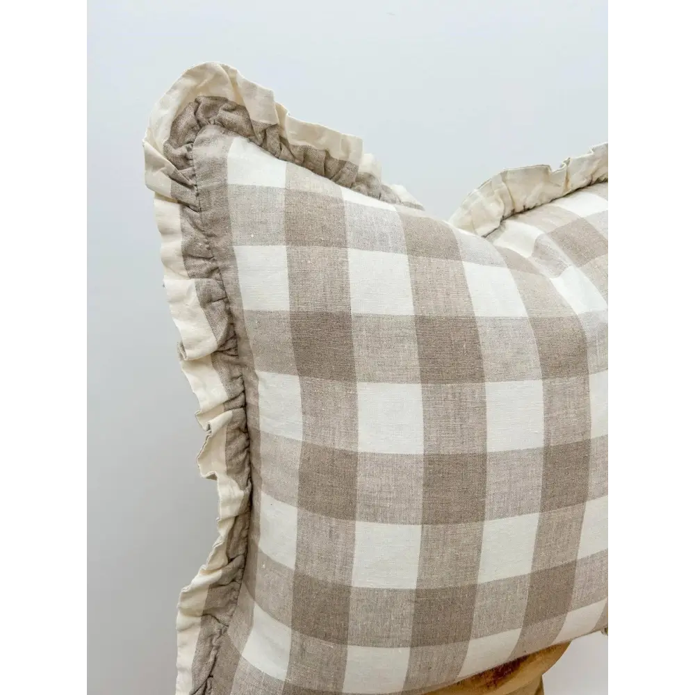 Reversible Linen Ruffle Cushion Cover Natural Gingham - PABOOM