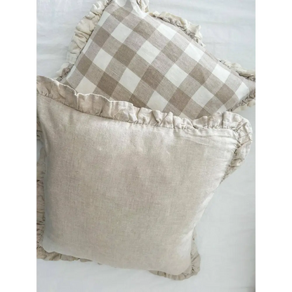 Reversible Linen Ruffle Cushion Cover Natural Gingham - PABOOM