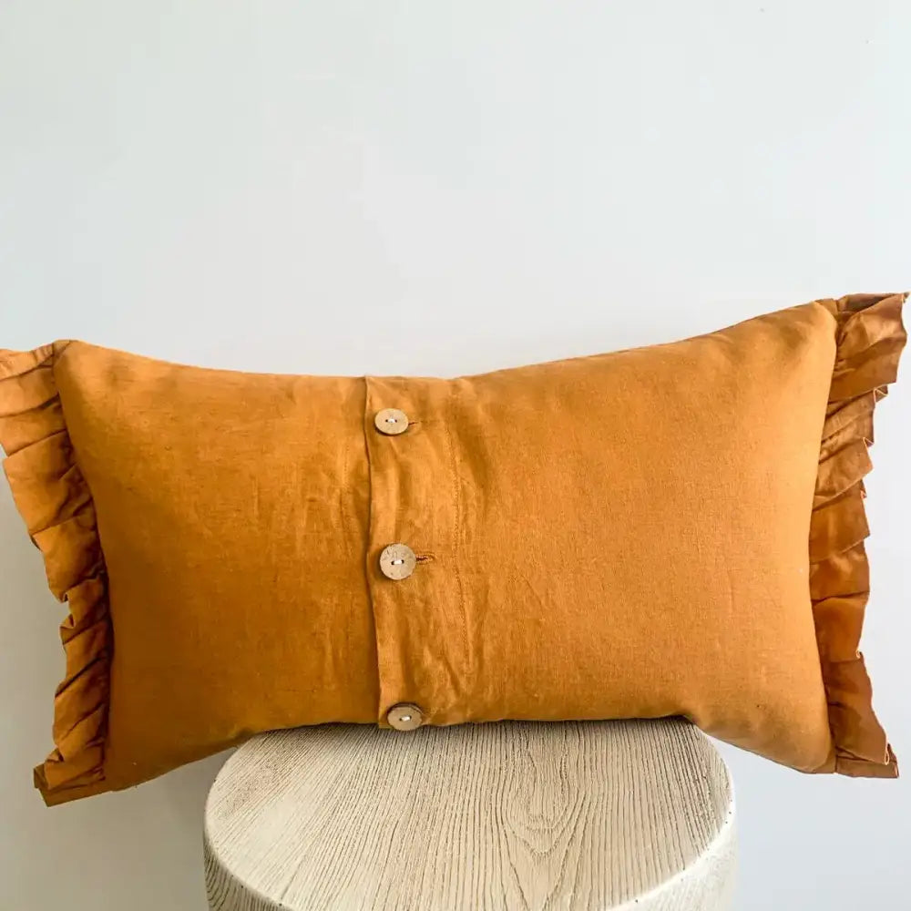 Ruffle End Linen Lumbar Cushion Cover Clay - PABOOM