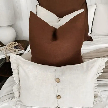 Ruffle End Linen Lumbar Cushion Cover Natural - PABOOM