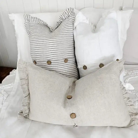 Ruffle End Linen Lumbar Cushion Cover Natural - PABOOM