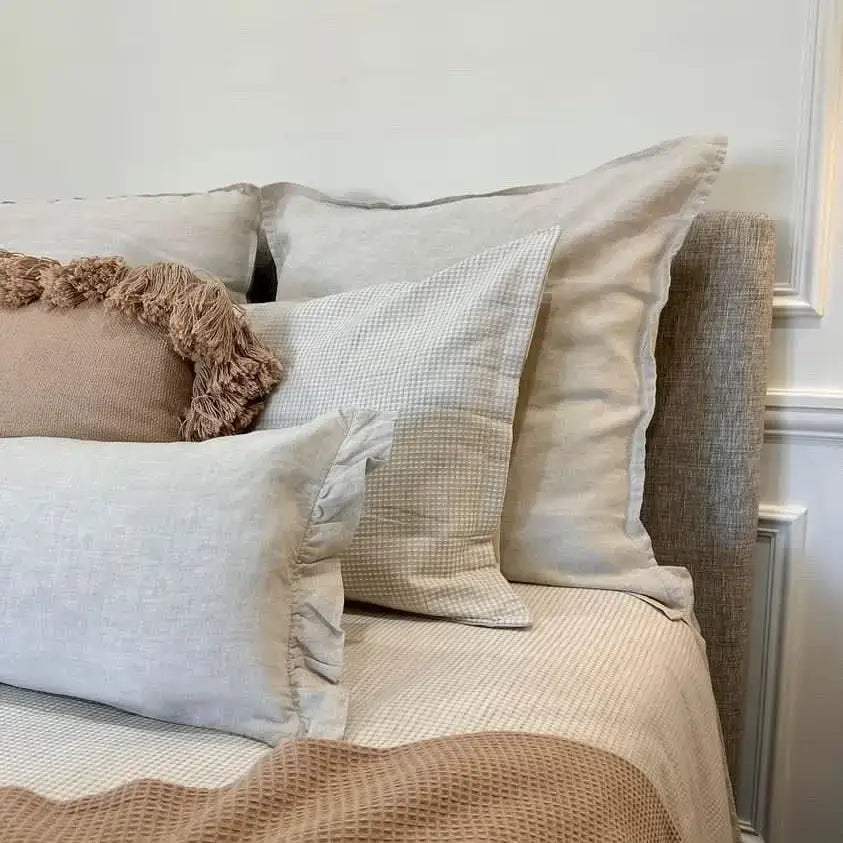 Ruffle End Linen Lumbar Cushion Cover Natural - PABOOM