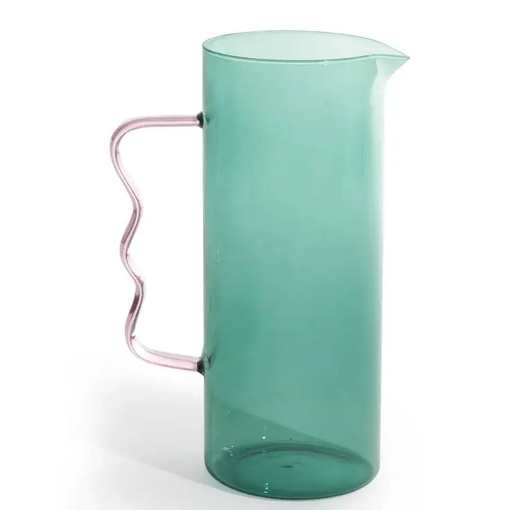 McGowan & Rutherford Ltd - Green Glass Jug with Wave Pink Handle