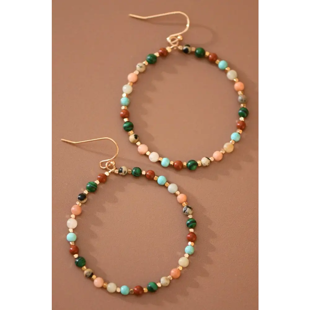 Mia Accessories - Natural Stone Beaded Circle Drop Earrings - 6116 S0OX3T6116 Multicolor