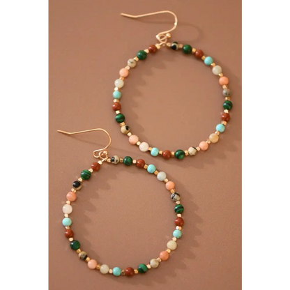 Mia Accessories - Natural Stone Beaded Circle Drop Earrings - 6116 S0OX3T6116 Multicolor