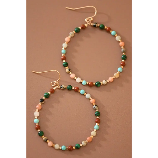 Mia Accessories - Natural Stone Beaded Circle Drop Earrings - 6116 S0OX3T6116 Multicolor