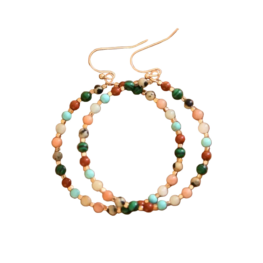 Mia Accessories - Natural Stone Beaded Circle Drop Earrings - 6116 S0OX3T6116 Multicolor