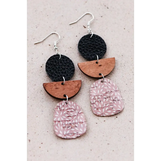 Mia Accessories - Printed Cork Earrings with Wood & Leather - 6842 S0OX3T6842 Pink