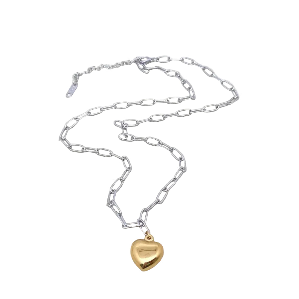Mio Queena - 18K Gold Plated Heart Charm Steel Chain Necklace - FGS