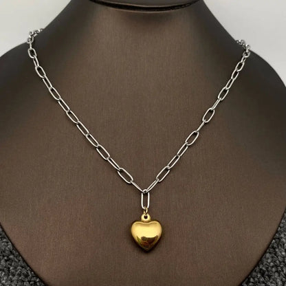 Mio Queena - 18K Gold Plated Heart Charm Steel Chain Necklace - FGS
