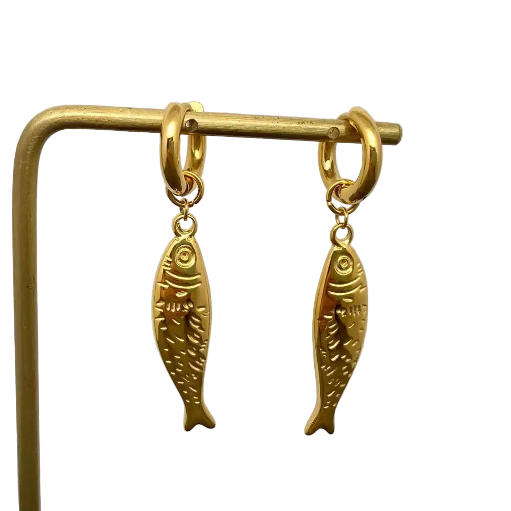 Mio Queena - Fish Charm 18K Gold Plated S.Steel Huggie Earrings - FGS