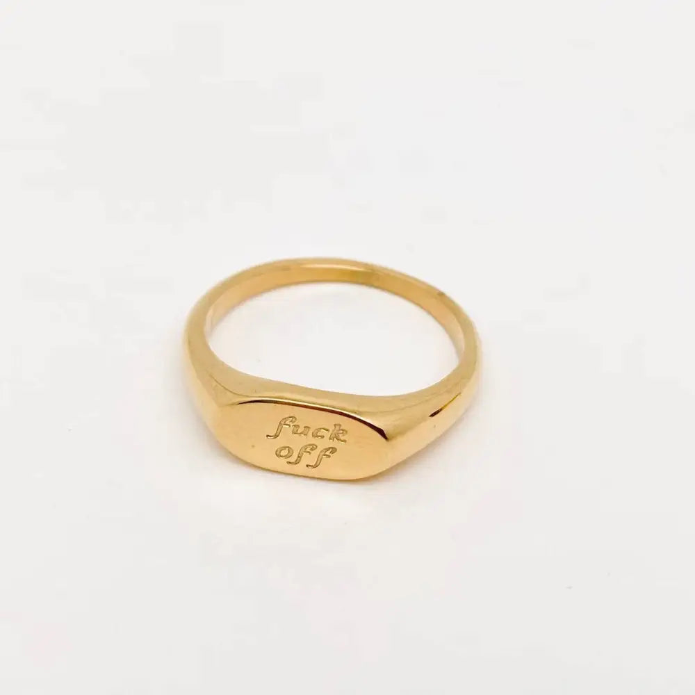 Mio Queena - Geometric ’fuck off’18K Gold Plated Stainless Steel Ring-FGS