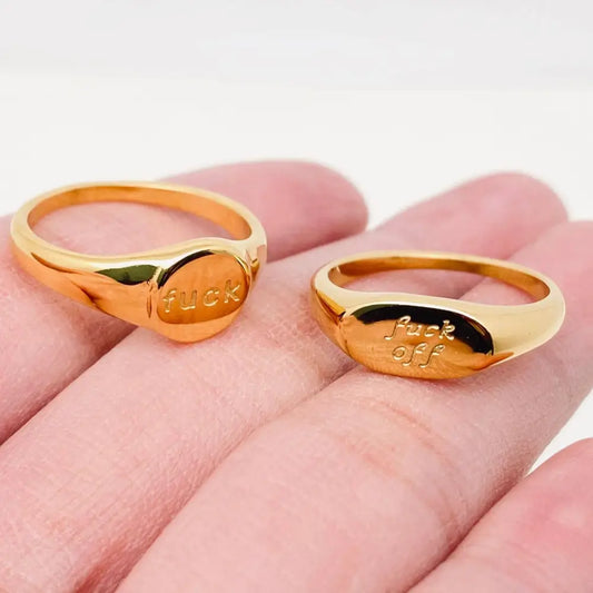 Mio Queena - Geometric ’fuck off’18K Gold Plated Stainless Steel Ring-FGS