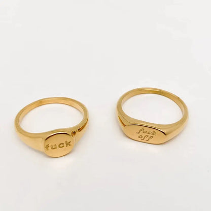Mio Queena - Geometric ’fuck off’18K Gold Plated Stainless Steel Ring-FGS