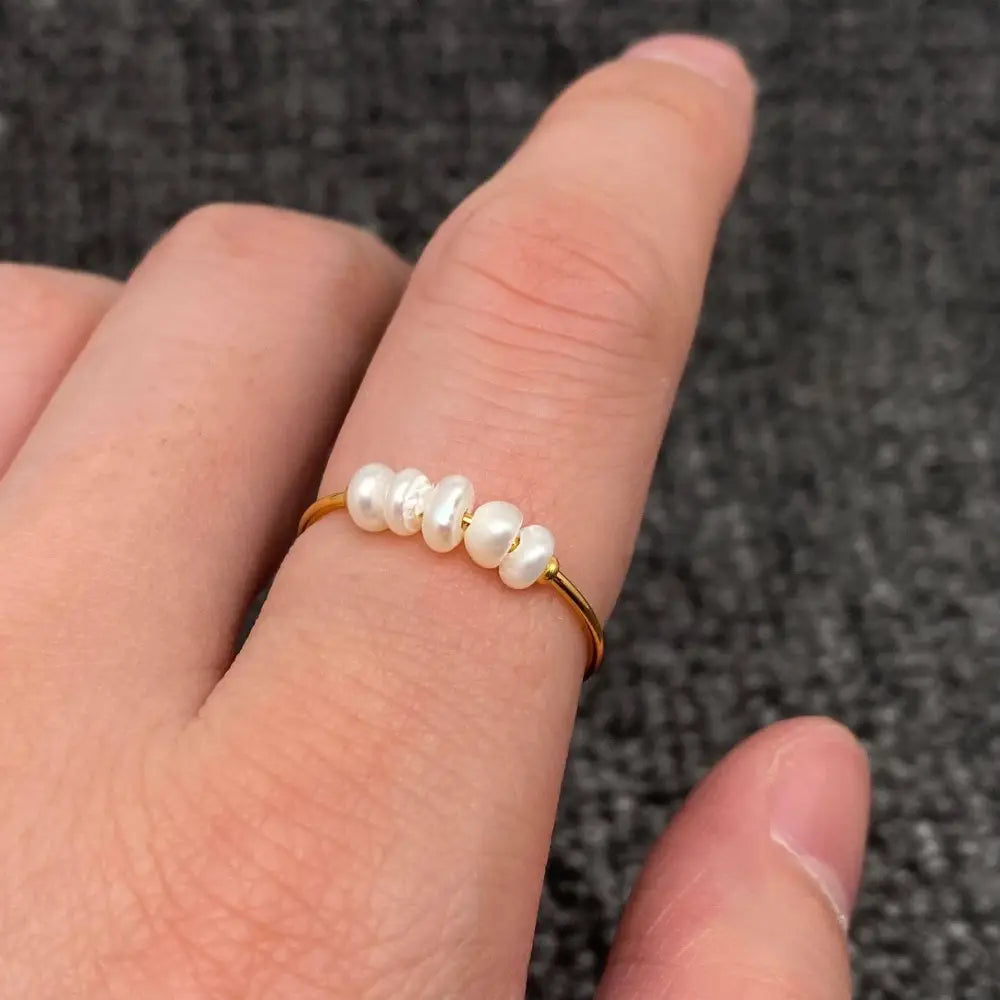 Mio Queena - Pearl Beaded 18K Gold Plated Stainless Steel Fine Ring - FGS