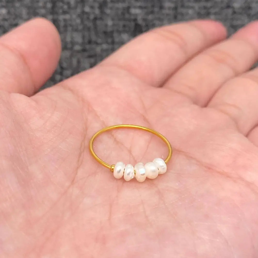 Mio Queena - Pearl Beaded 18K Gold Plated Stainless Steel Fine Ring - FGS