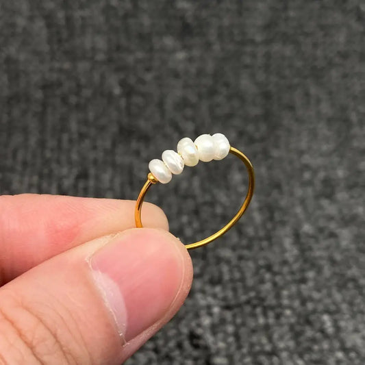 Mio Queena - Pearl Beaded 18K Gold Plated Stainless Steel Fine Ring - FGS