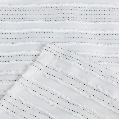 Moda At Home - Trafalgar Shower Curtain Backstitch W/Fringe White 71x71’’