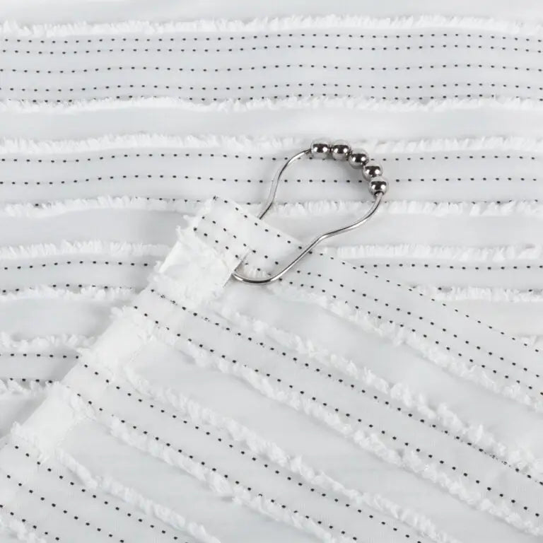 Moda At Home - Trafalgar Shower Curtain Backstitch W/Fringe White 71x71’’