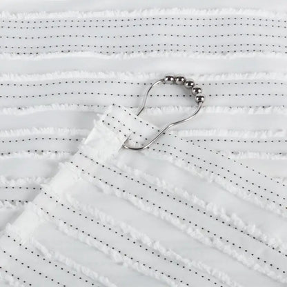 Moda At Home - Trafalgar Shower Curtain Backstitch W/Fringe White 71x71’’