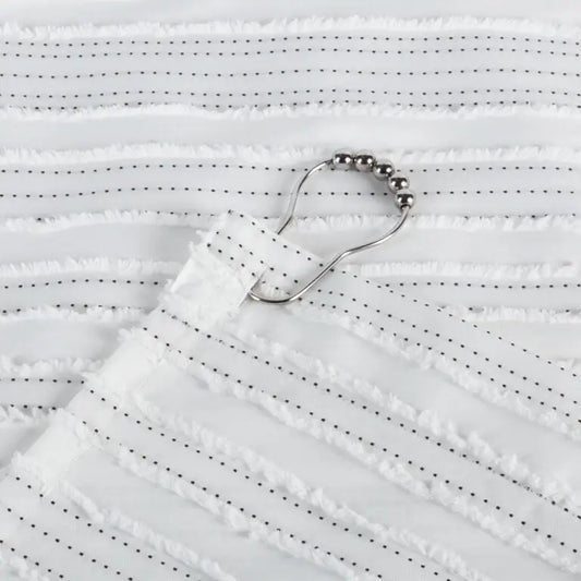 Moda At Home - Trafalgar Shower Curtain Backstitch W/Fringe White 71x71’’