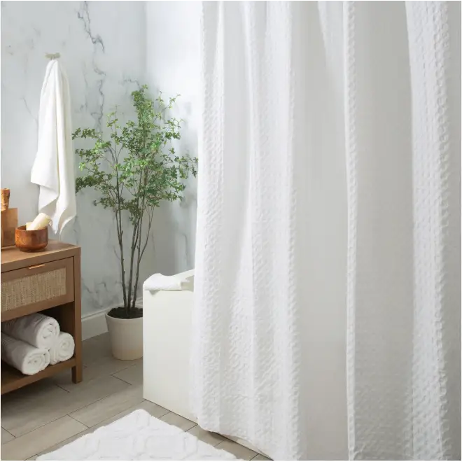 Moda At Home - White Cotton Waffle Shower Curtain