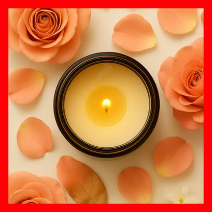 moodgie - candle surrounded peach roses