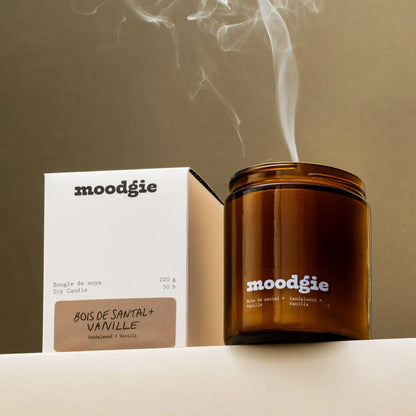 moodgie - Bois de santal + Vanille / 220 g - amber candle box