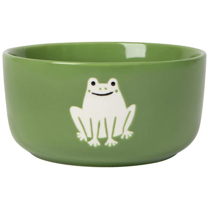 Bright green bone china bowl with a cream wax-resist frog illustration on the exterior – PABOOM