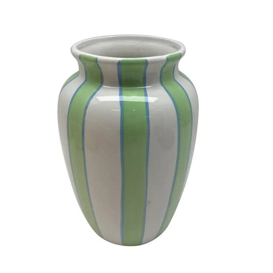 Nostalgia Imports - Vase Ceramic Green Striped 6.5x9.5’’